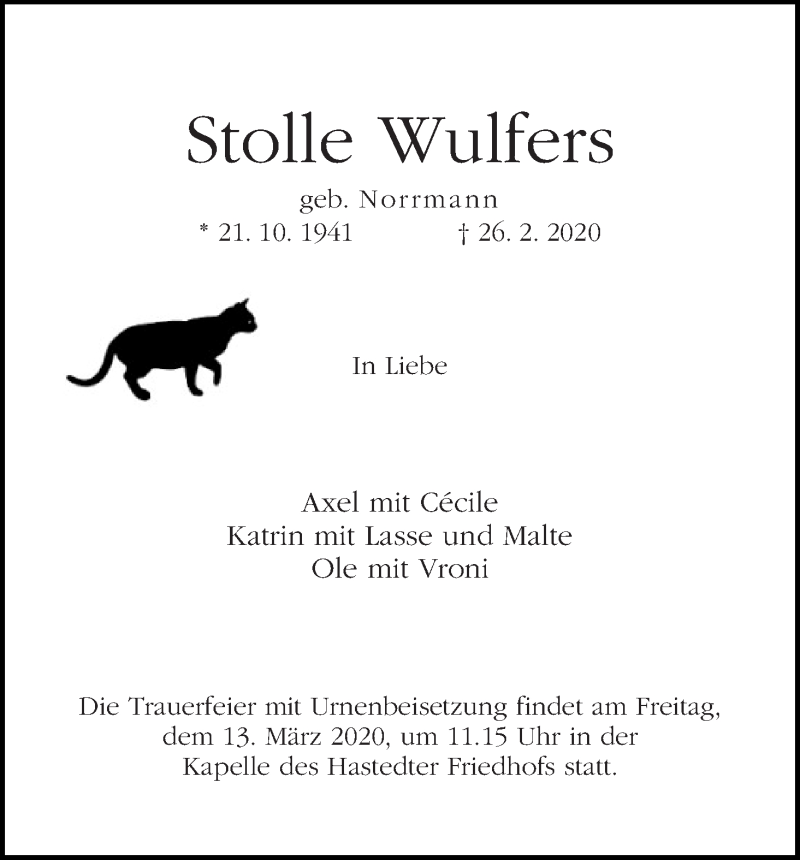 Traueranzeige von Stolle Wulfers von WESER-KURIER