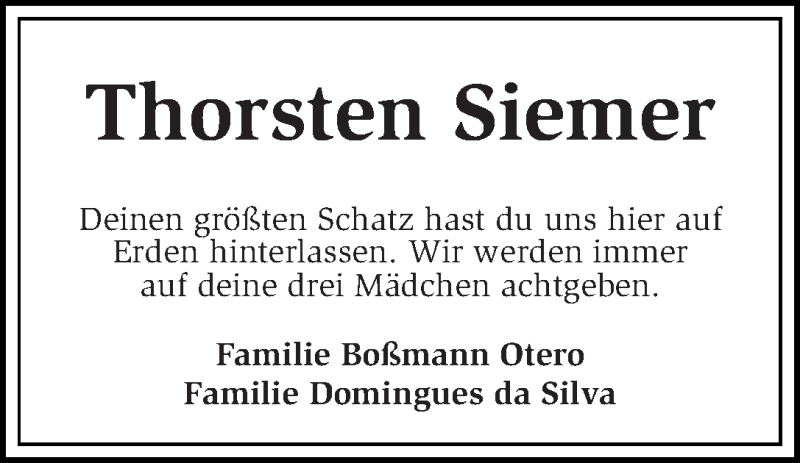 Traueranzeige von Thorsten Siemer von WESER-KURIER