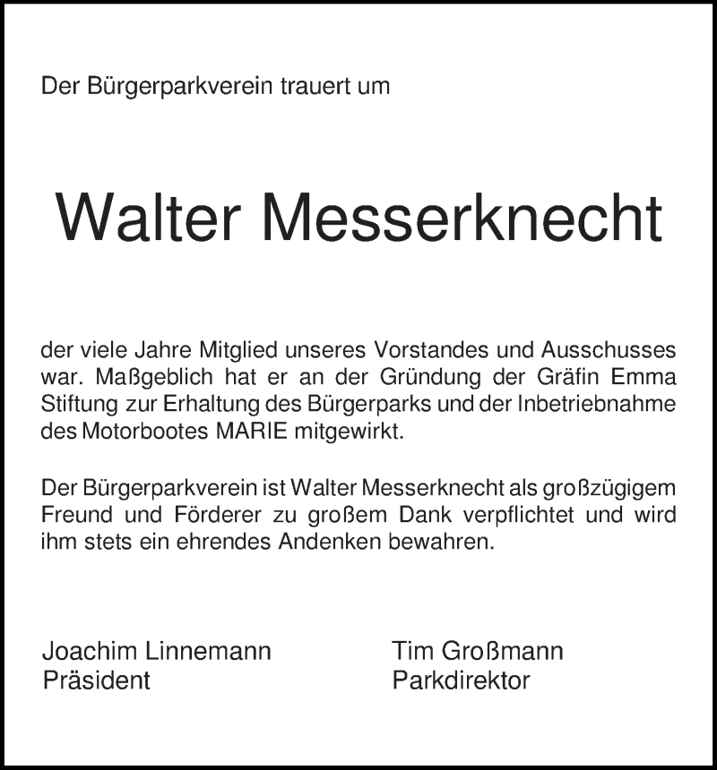Traueranzeige von Walter Messerknecht von WESER-KURIER