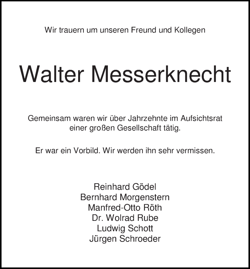 Traueranzeige von Walter Messerknecht von WESER-KURIER