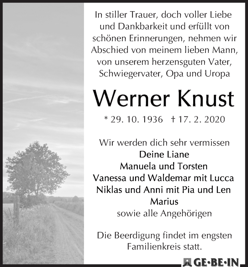 Traueranzeige von Werner Knust von WESER-KURIER