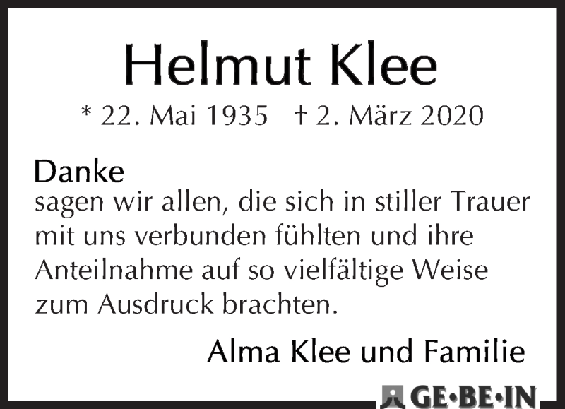 Traueranzeige von Helmut Klee von WESER-KURIER