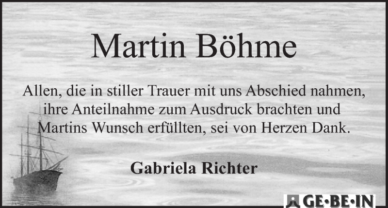 Traueranzeige von Martin Boehme von WESER-KURIER