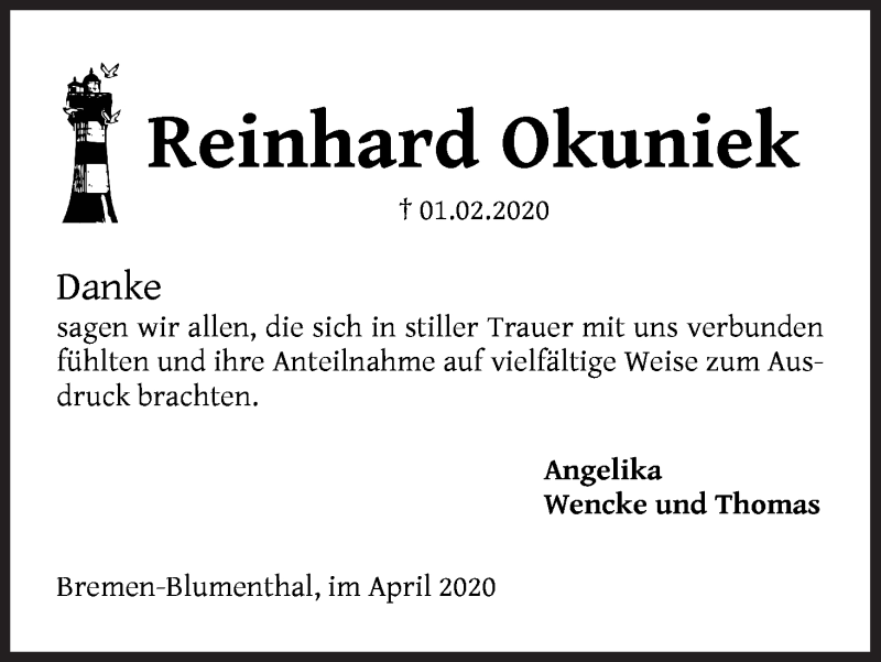 Traueranzeige von Reinhard Okuniek von WESER-KURIER