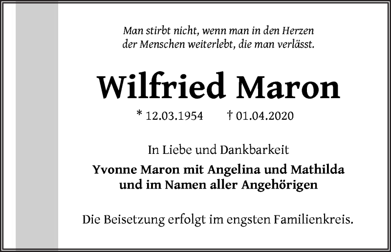 Traueranzeige von Wilfried Maron von WESER-KURIER