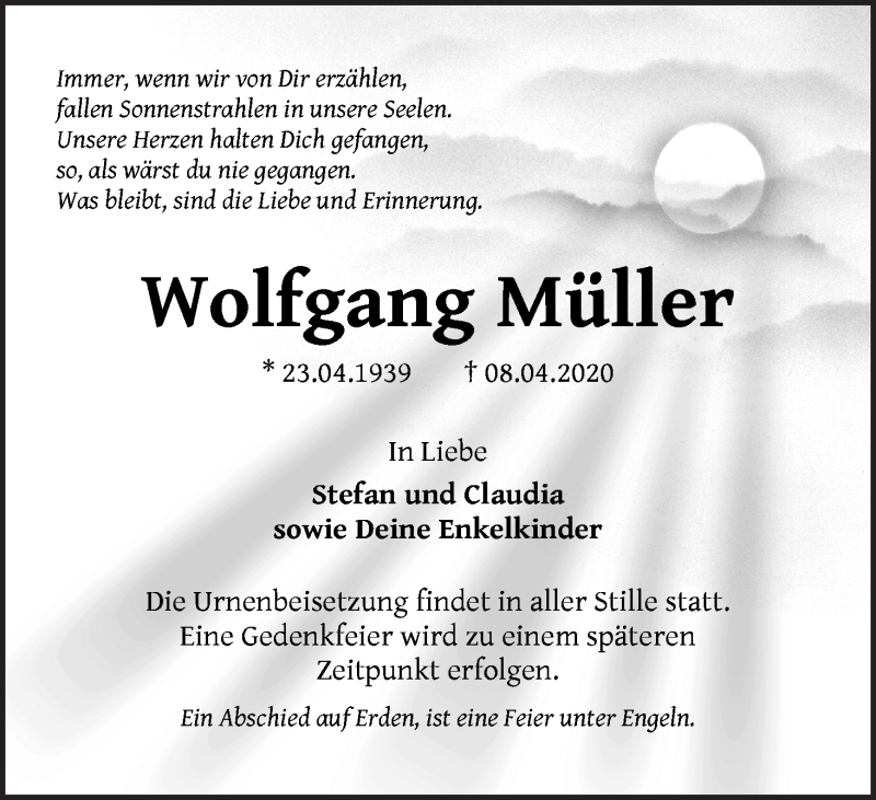 Traueranzeige von Wolfgang Müller von WESER-KURIER