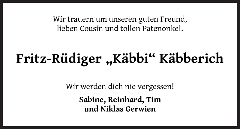 Traueranzeige von Fritz-Rüdiger 