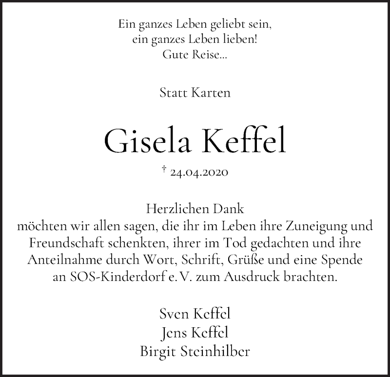 Traueranzeige von Gisela Keffel von WESER-KURIER