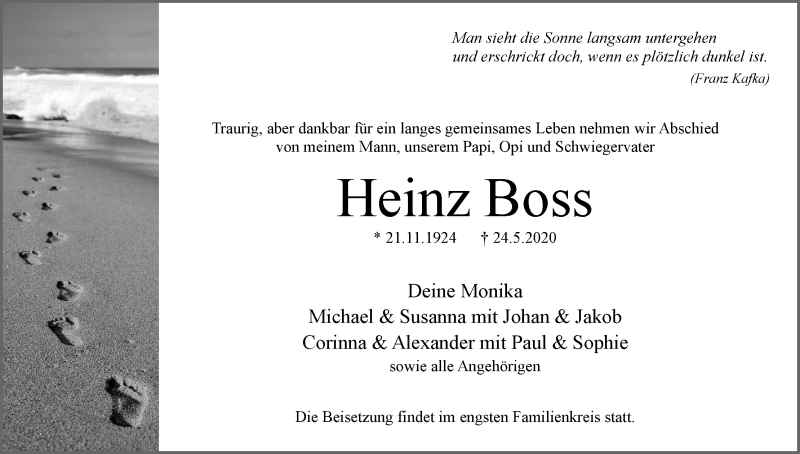 Traueranzeige von Heinz Boss von WESER-KURIER