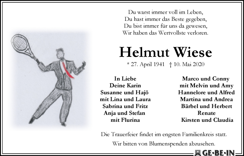 Traueranzeige von Helmut Wiese von WESER-KURIER