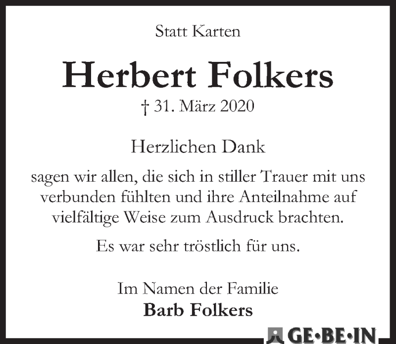 Traueranzeige von Herbert Folkers von WESER-KURIER