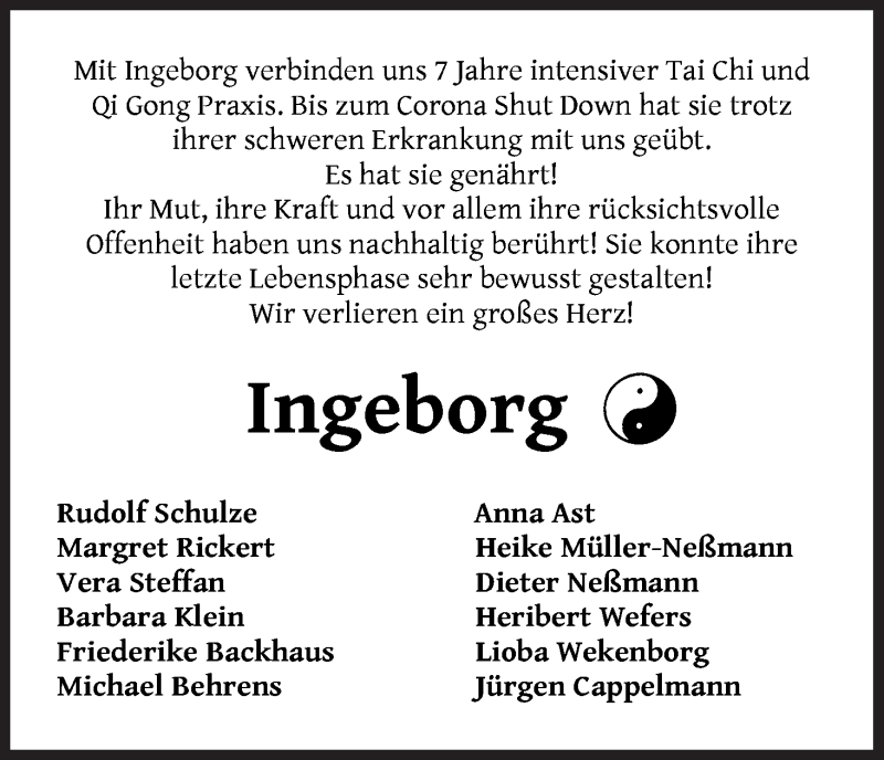 Traueranzeige von Ingeborg Brückner von WESER-KURIER