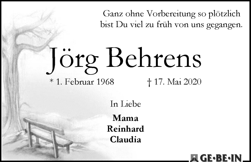 Traueranzeige von Jörg Behrens von WESER-KURIER