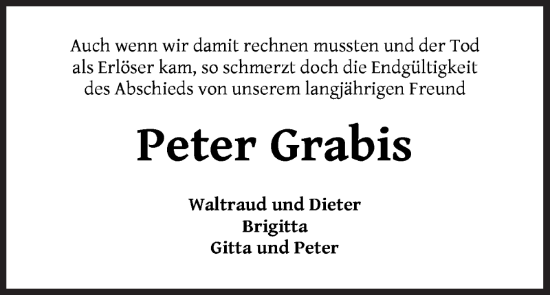 Traueranzeige von Peter Grabis von WESER-KURIER