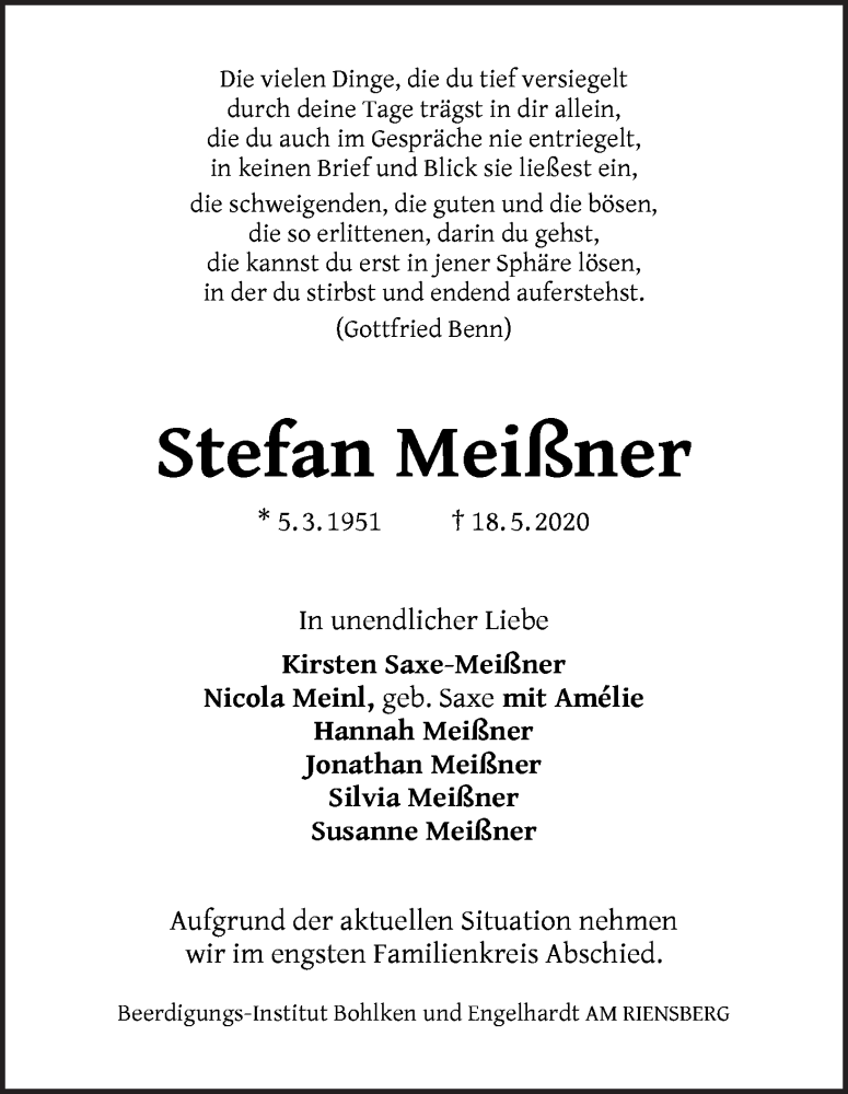 Traueranzeige von Stefan Meißner von WESER-KURIER