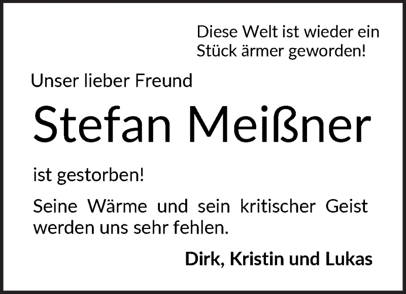 Traueranzeige von Stefan Meißner von WESER-KURIER