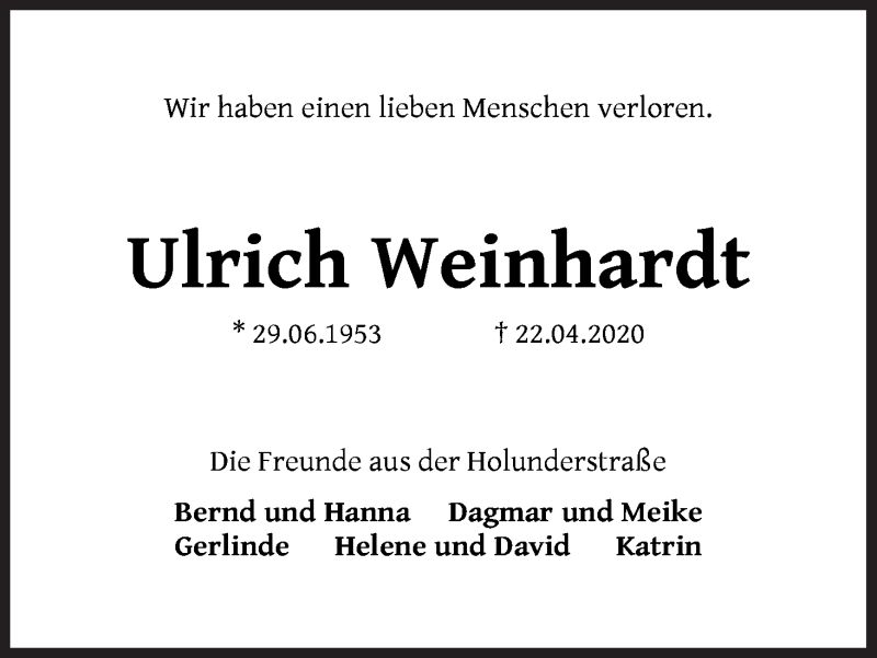 Traueranzeige von Ulrich Weinhardt von WESER-KURIER