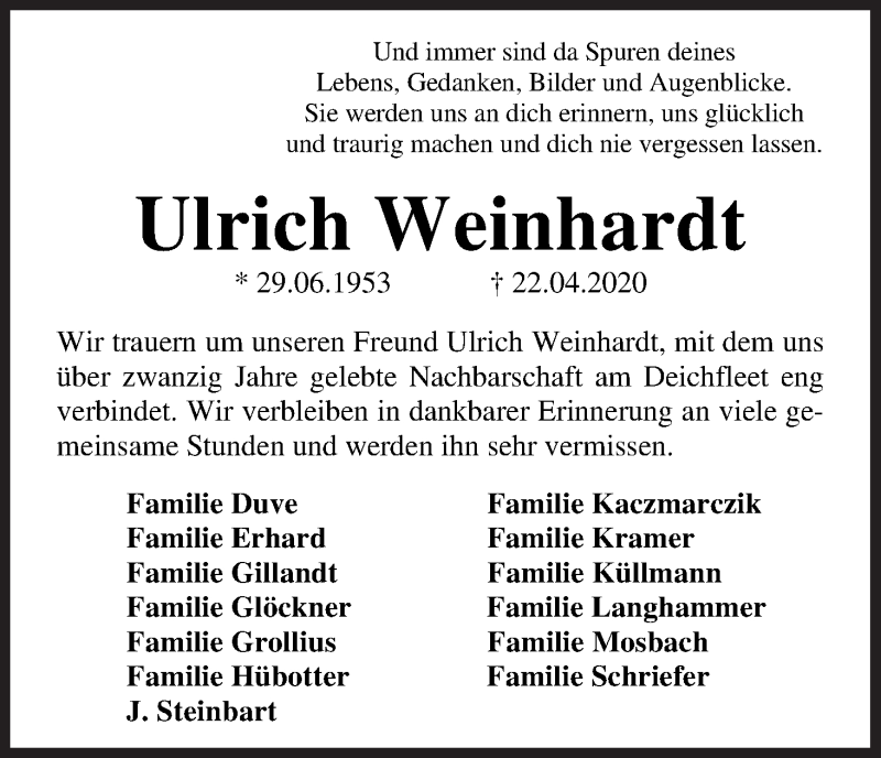 Traueranzeige von Ulrich Weinhardt von WESER-KURIER