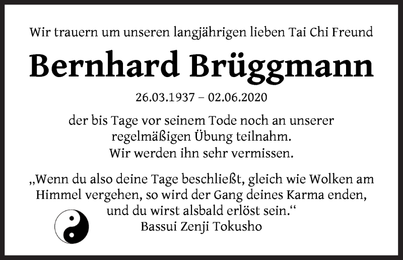 Traueranzeige von Bernhard Brüggmann von WESER-KURIER