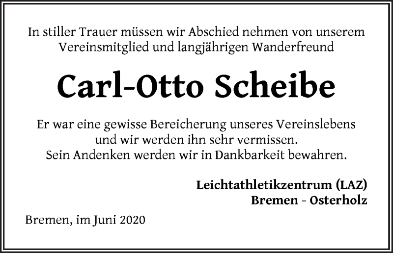 Traueranzeige von Carl-Otto Scheibe von WESER-KURIER