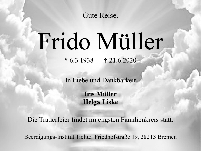 Traueranzeige von Frido Müller von WESER-KURIER