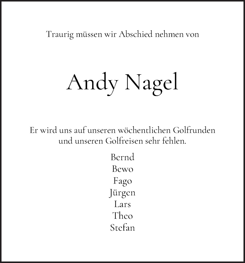 Traueranzeige von Friedrich Andreas Nagel von WESER-KURIER