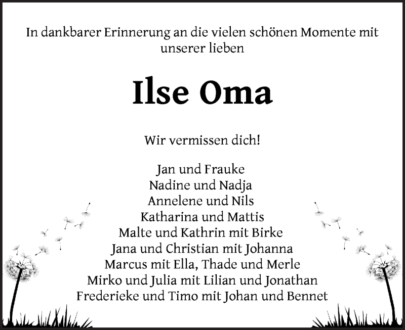 Traueranzeige von Ilse Thielking von WESER-KURIER