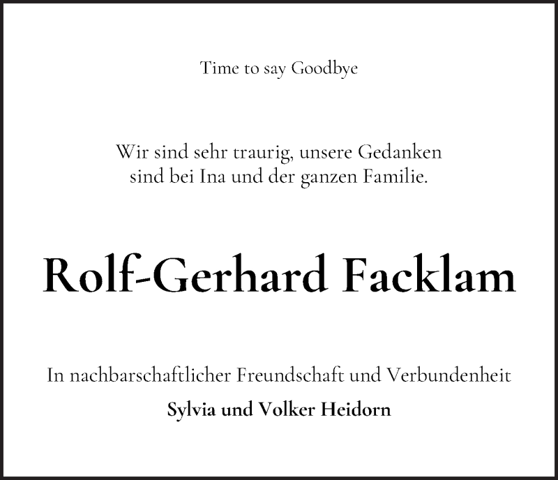 Traueranzeige von Rolf Gerhard Facklam von WESER-KURIER