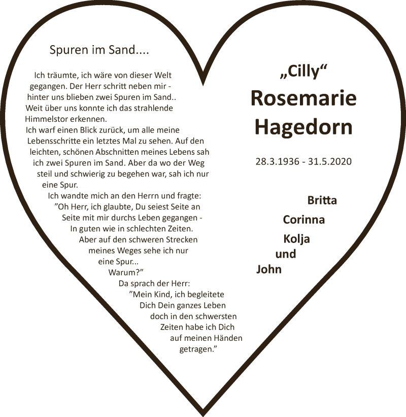 Traueranzeige von Rosemarie Hagedorn von Die Norddeutsche