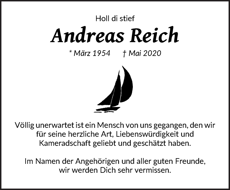 Traueranzeige von Andreas Reich von WESER-KURIER