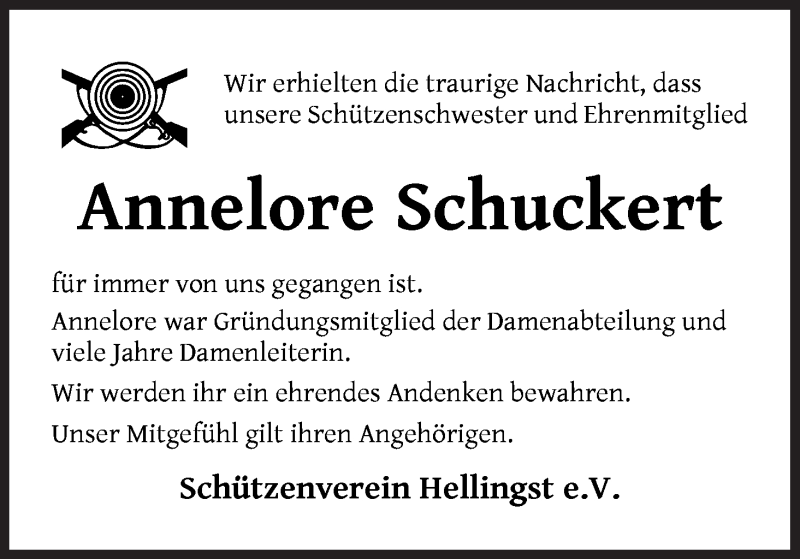 Traueranzeige von Annelore Schuckert von Osterholzer Kreisblatt
