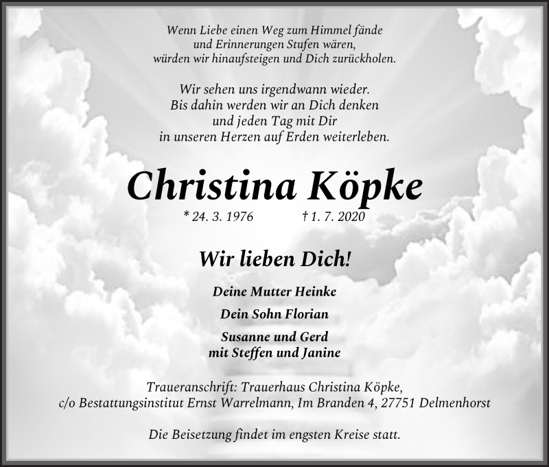 Traueranzeige von Christina Köpke von Delmenhorster Kurier