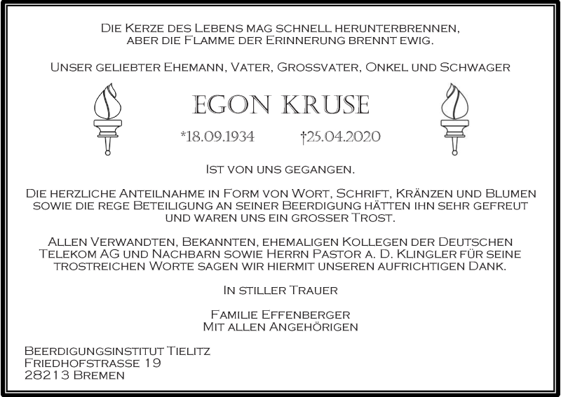 Traueranzeige von Egon Kruse von WESER-KURIER