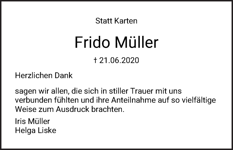 Traueranzeige von Frido Müller von WESER-KURIER