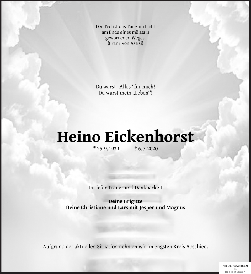 Traueranzeige von Heino Eickhorst von WESER-KURIER