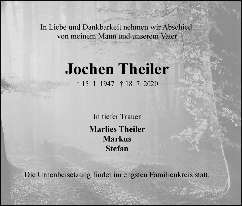 Traueranzeige von Jochen Theiler von WESER-KURIER
