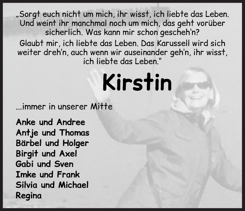 Traueranzeige von Kirstin Bielefeld von WESER-KURIER