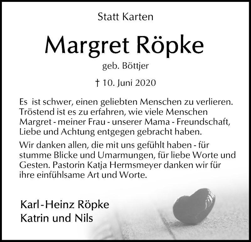 Traueranzeige von Margret Röpke von Regionale Rundschau/Syker Kurier