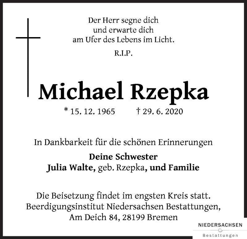 Traueranzeige von Michael Rzepka von WESER-KURIER
