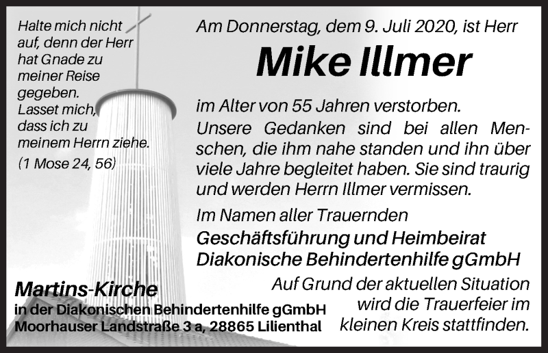 Traueranzeige von Mike Illmer von Wuemme Zeitung