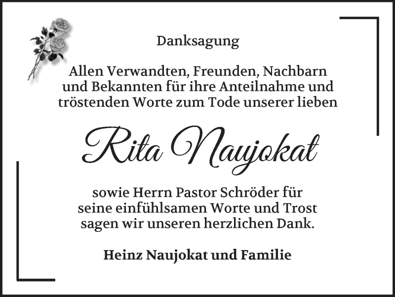 Traueranzeige von Rita Naujokat von Die Norddeutsche