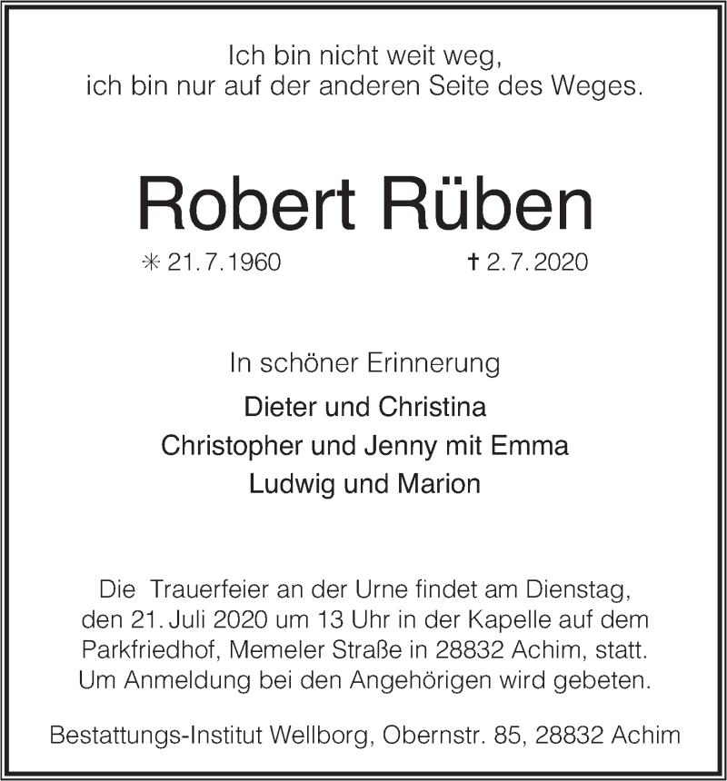 Traueranzeige von Robert Rüben von WESER-KURIER