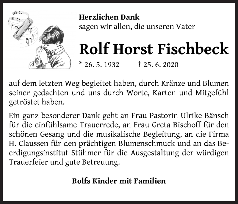 Traueranzeige von Rolf Horst Fischbeck von Die Norddeutsche