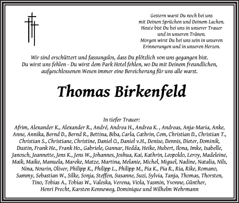 Traueranzeige von Thomas Birkenfeld von WESER-KURIER