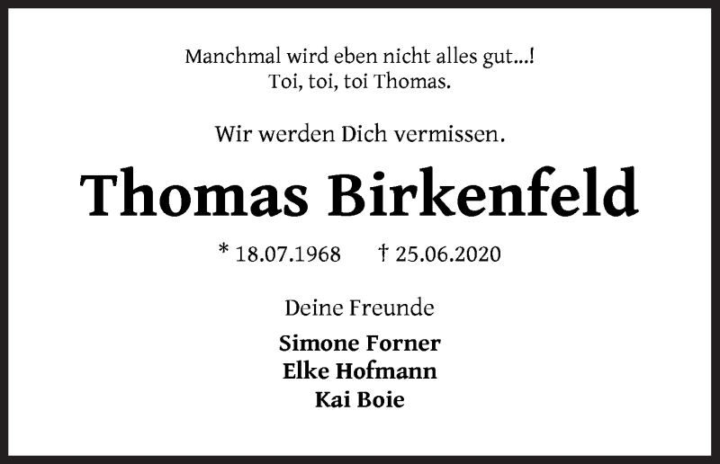 Traueranzeige von Thomas Birkenfeld von WESER-KURIER
