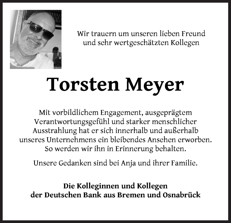 Traueranzeige von Torsten Meyer von WESER-KURIER