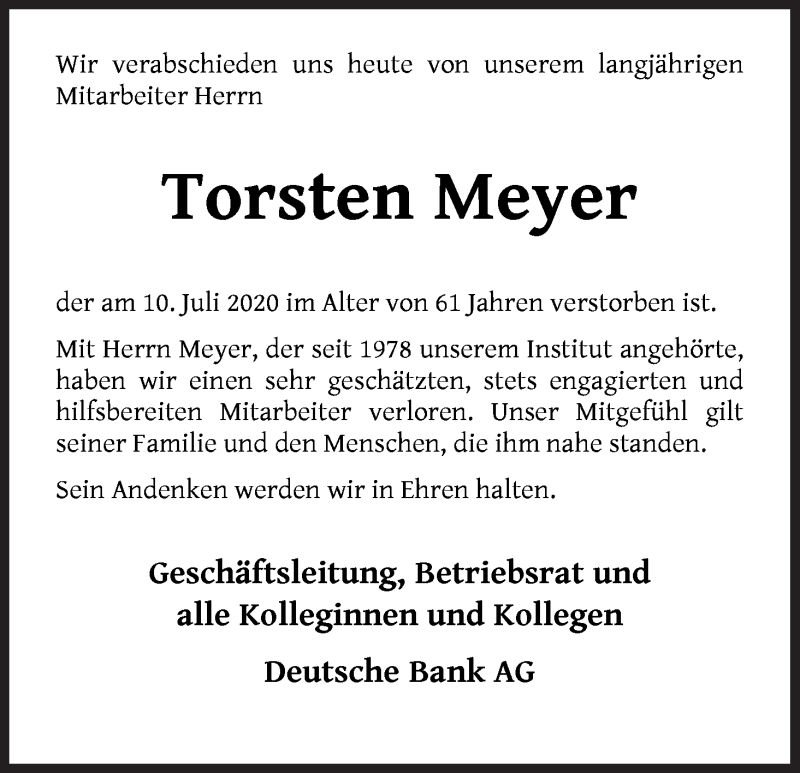 Traueranzeige von Torsten Meyer von WESER-KURIER