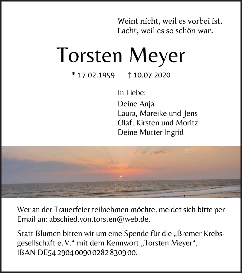 Traueranzeige von Torsten Meyer von WESER-KURIER