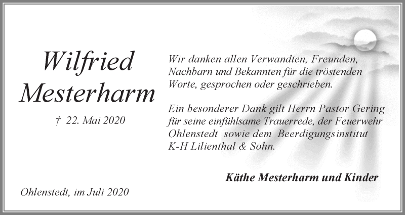 Traueranzeige von Wilfried Mesterharm von Osterholzer Kreisblatt