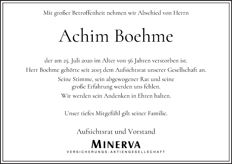 Traueranzeige von Achim Boehme von WESER-KURIER